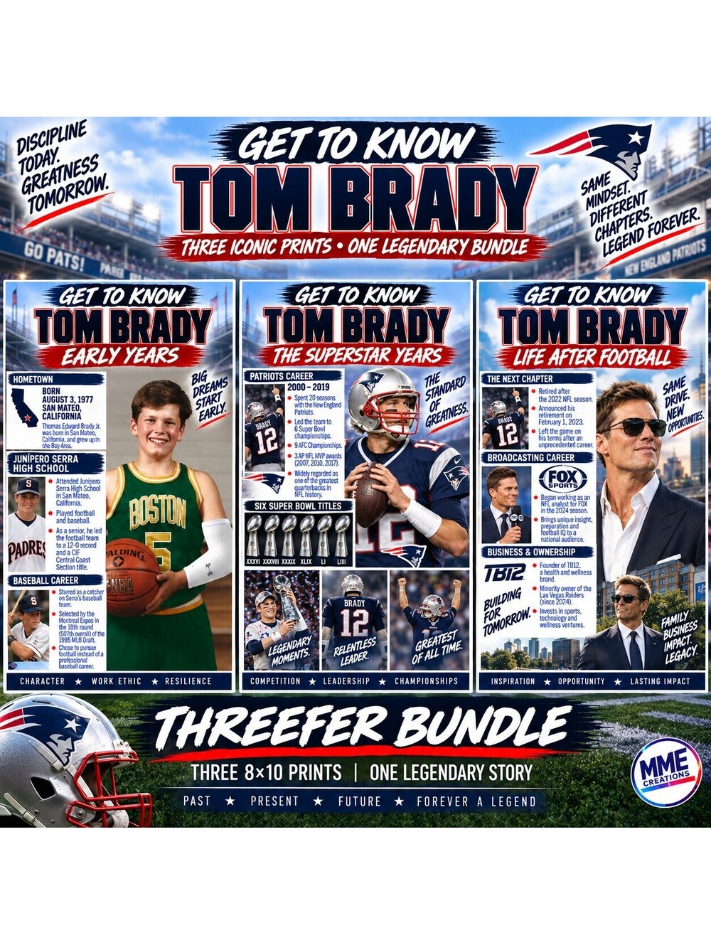 4821 Tom Brady | Get to Know Series | 3-Print Bundle | Great History of The GOAT